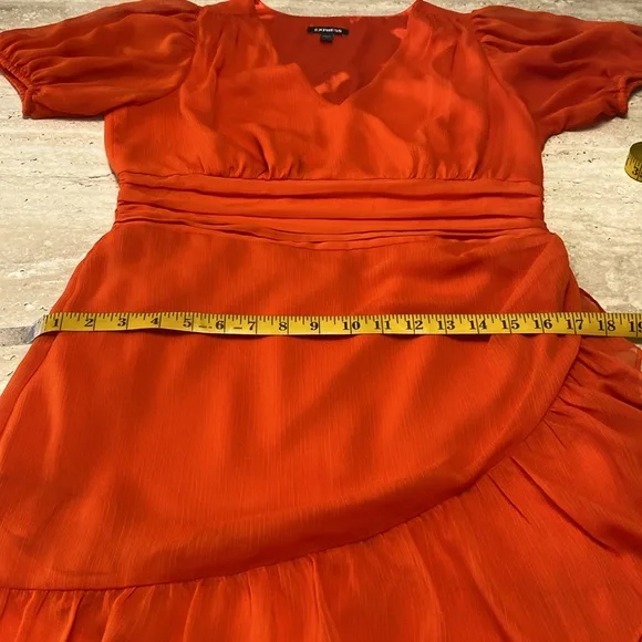 NWOT Express Orange Pull On dress, no zippers, no flaws, measurements in photos - Picture 8 of 12